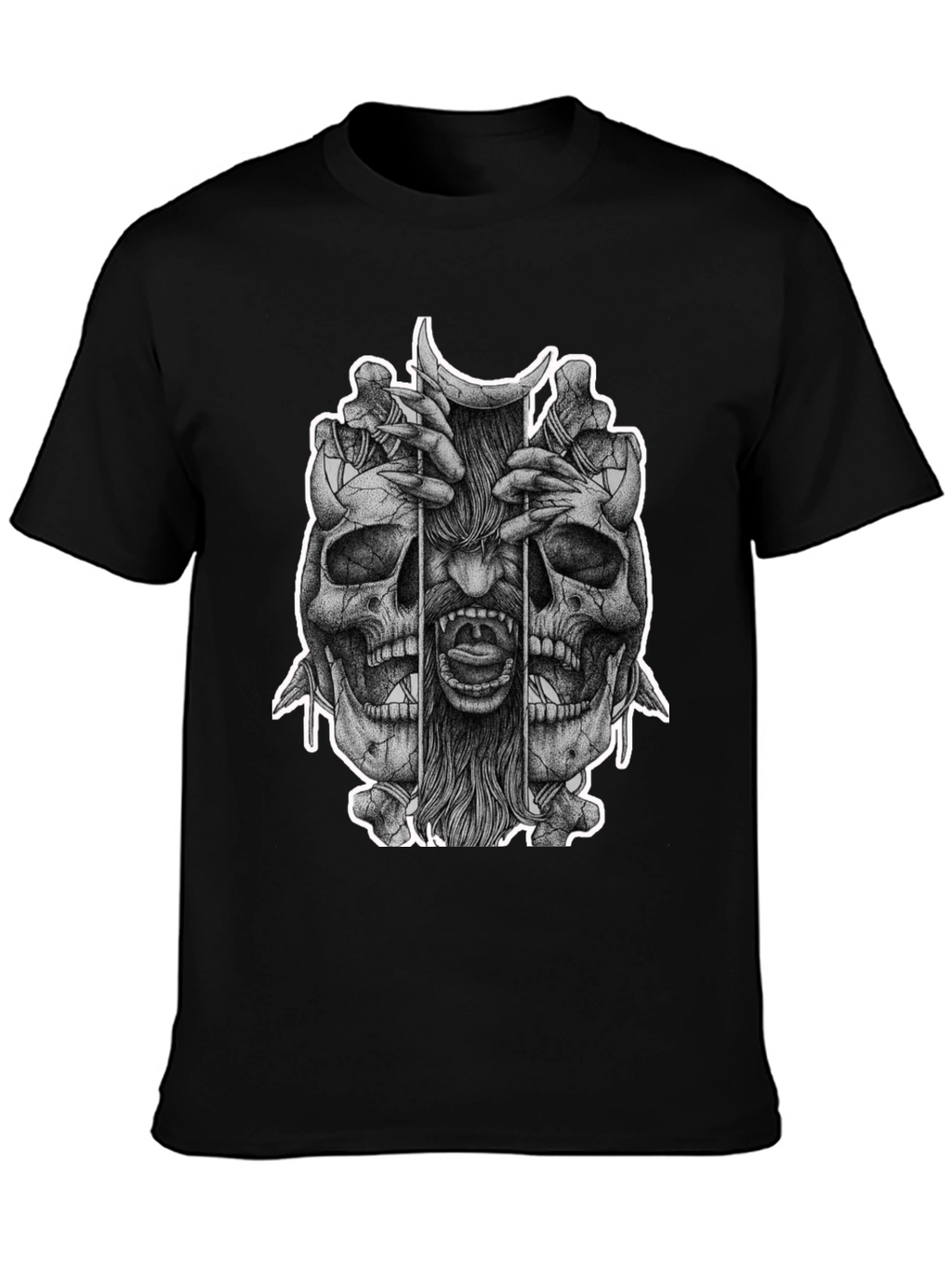 Skull & Demon Graphic Tee - Black Cotton T-Shirt
