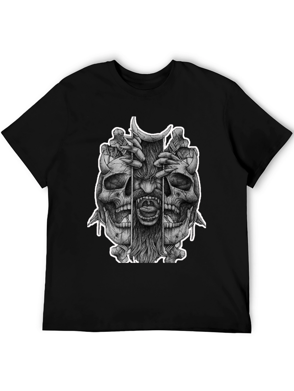Skull & Demon Graphic Tee - Black Cotton T-Shirt