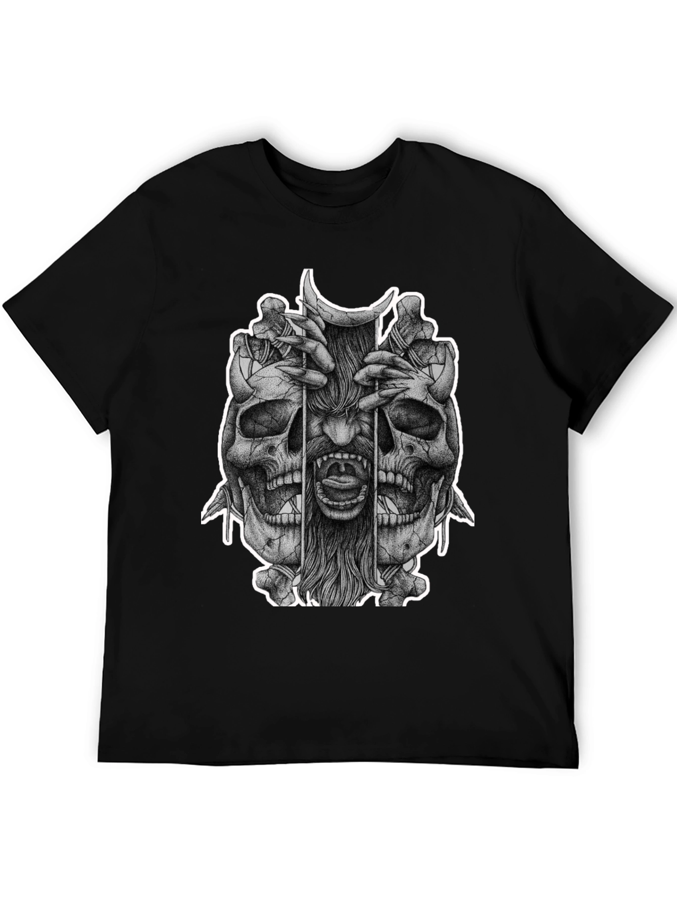 Skull & Demon Graphic Tee - Black Cotton T-Shirt