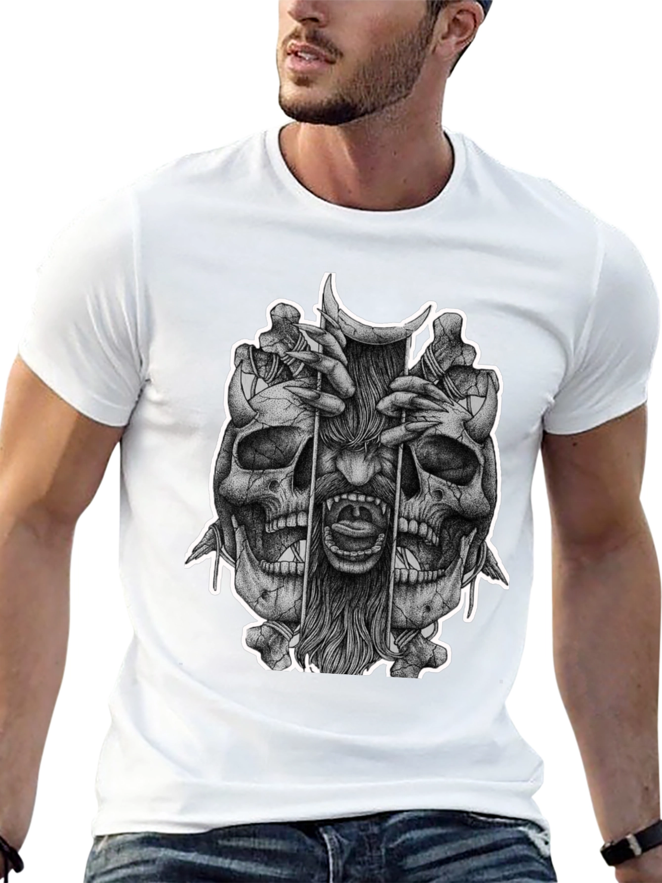 Skull & Demon Graphic Tee - Black Cotton T-Shirt