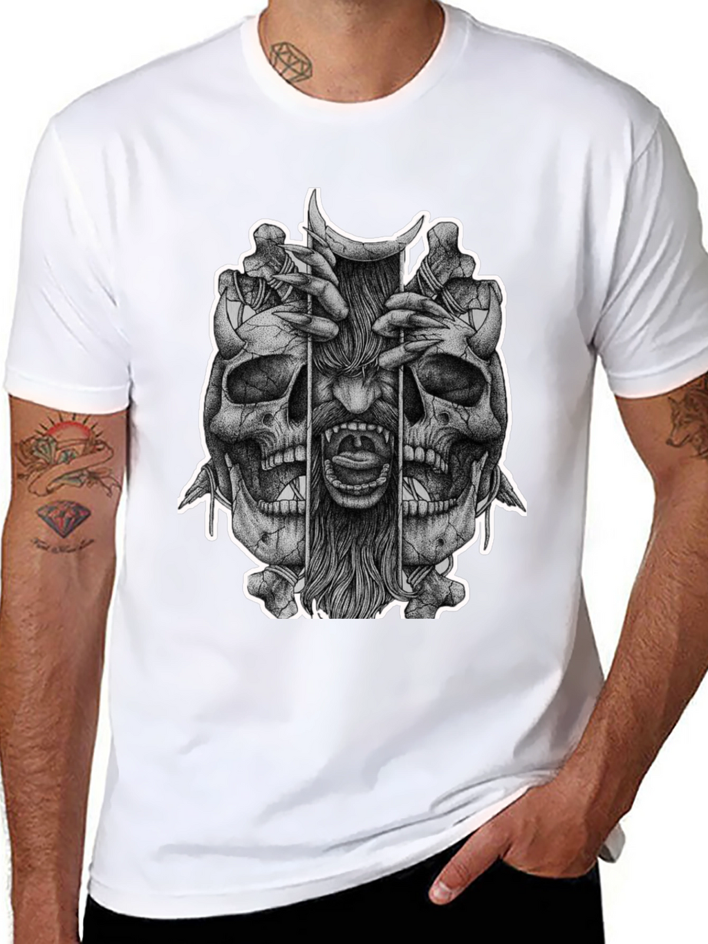 Skull & Demon Graphic Tee - Black Cotton T-Shirt
