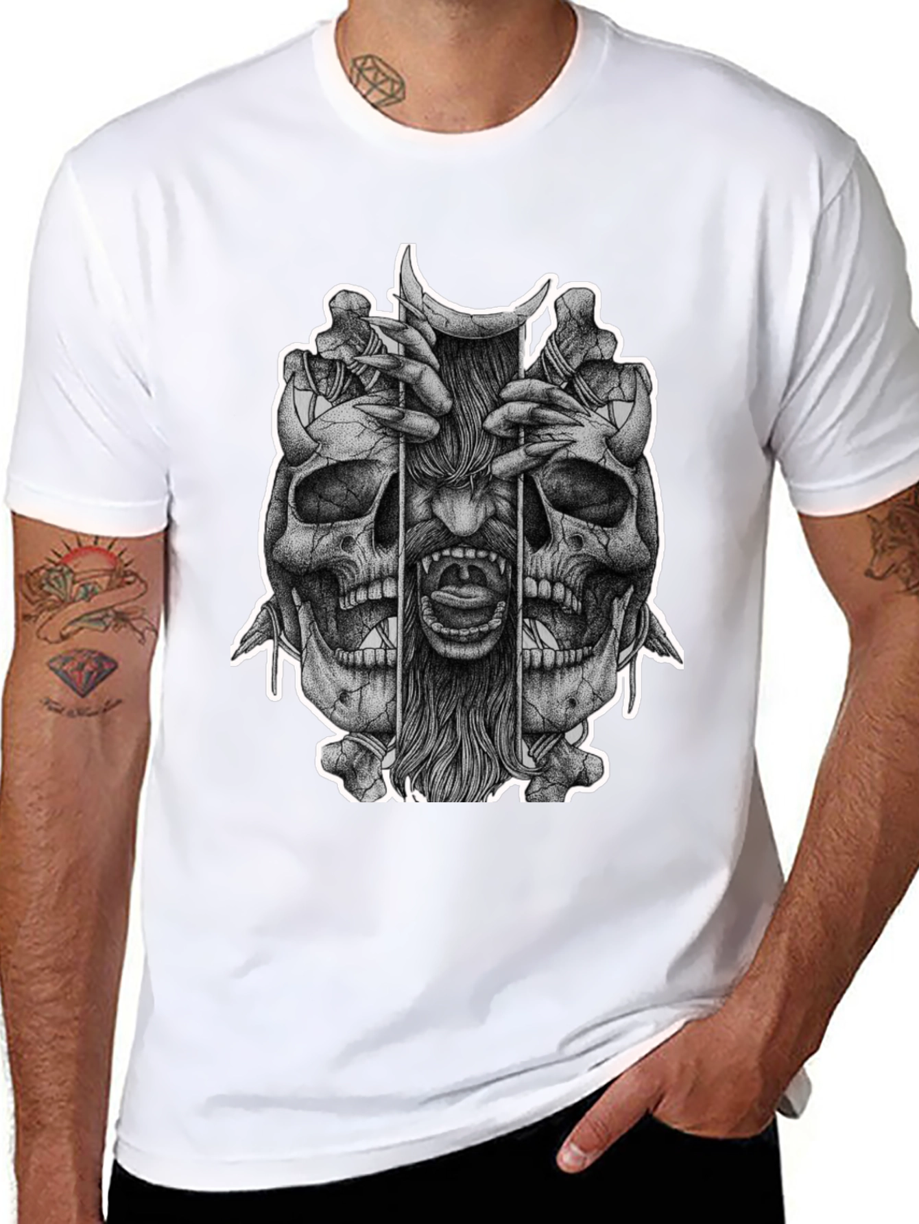 Skull & Demon Graphic Tee - Black Cotton T-Shirt