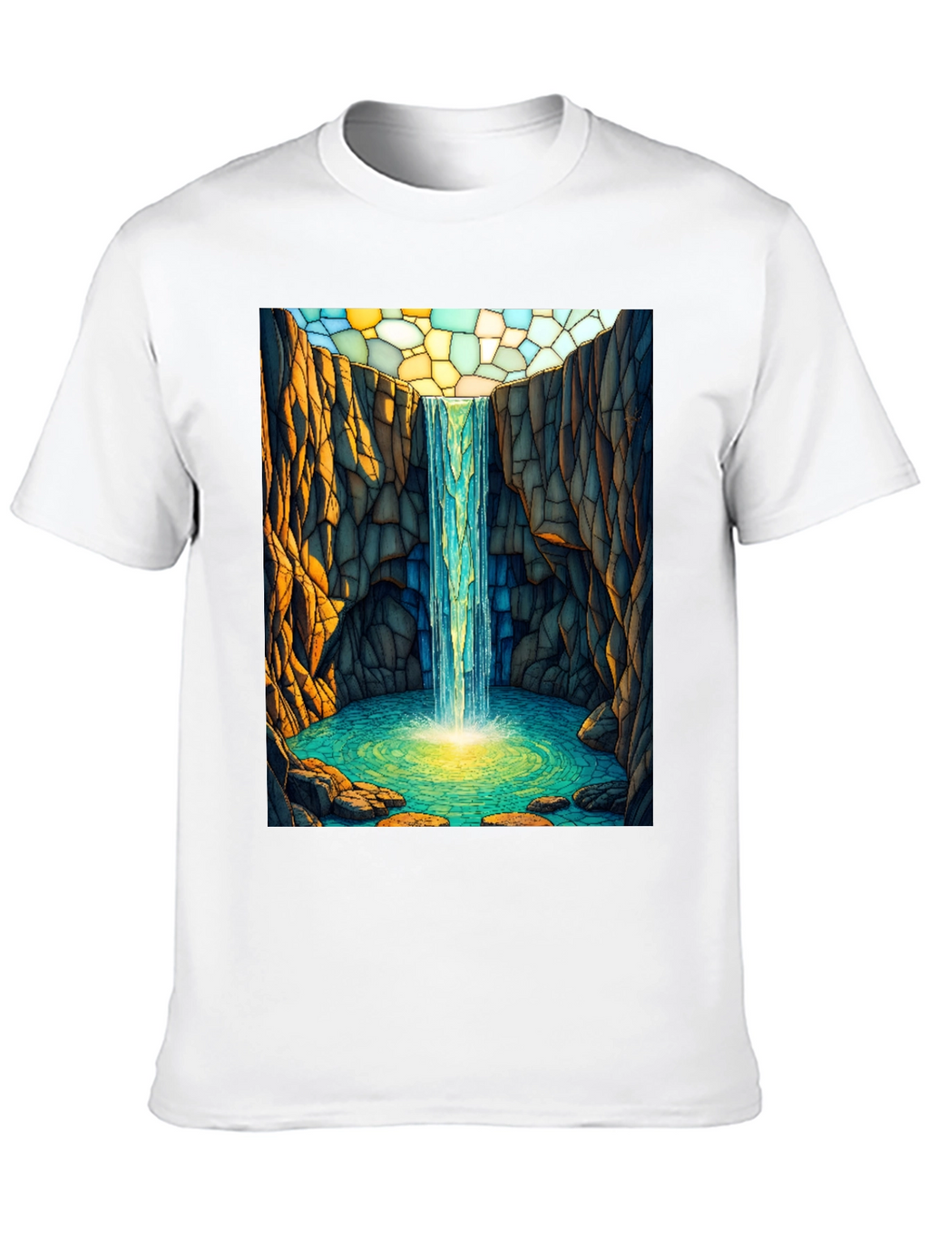 Waterfall Stained Glass Art Black T-Shirt