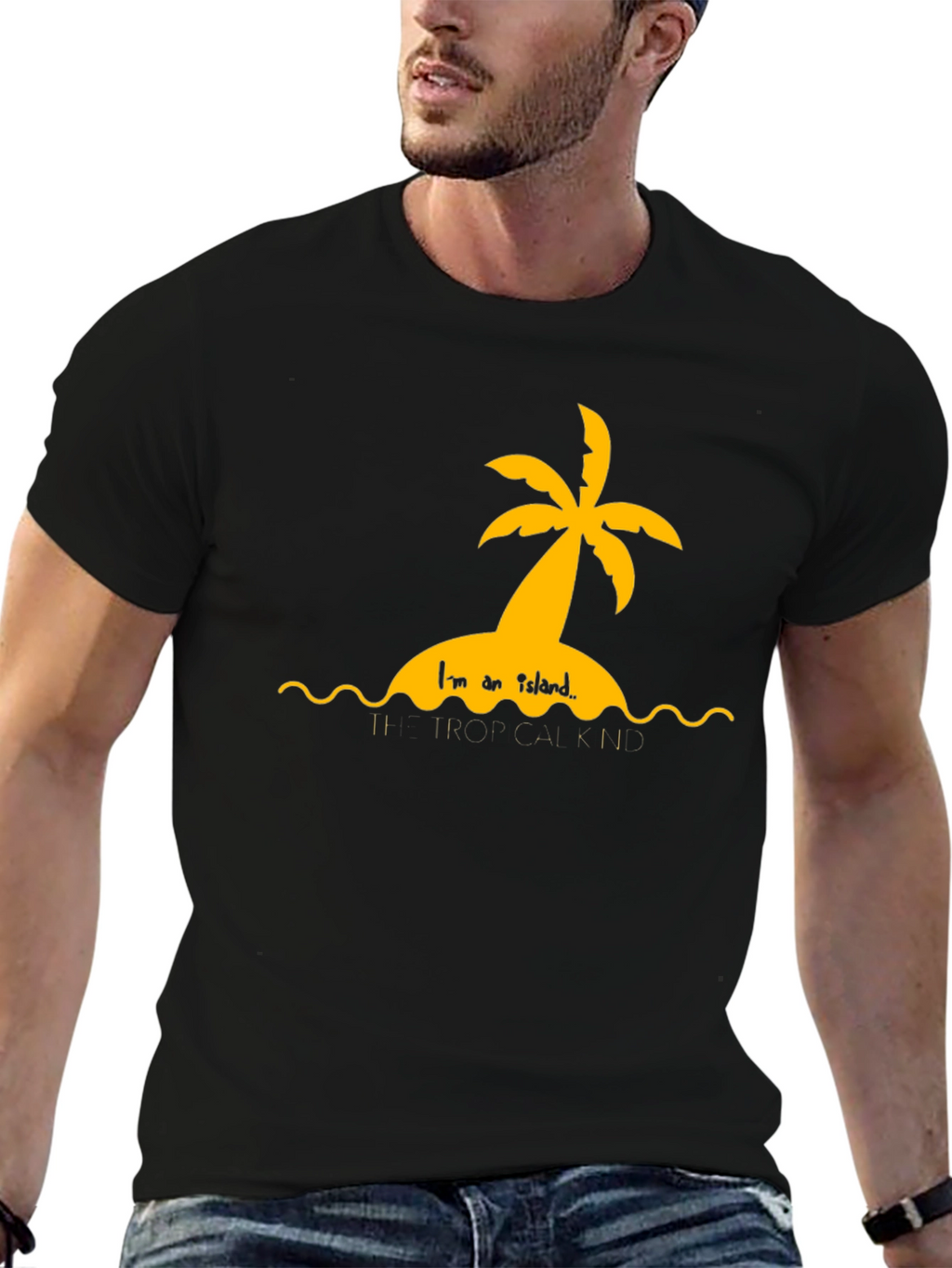 Tropical Island Graphic Black T-Shirt