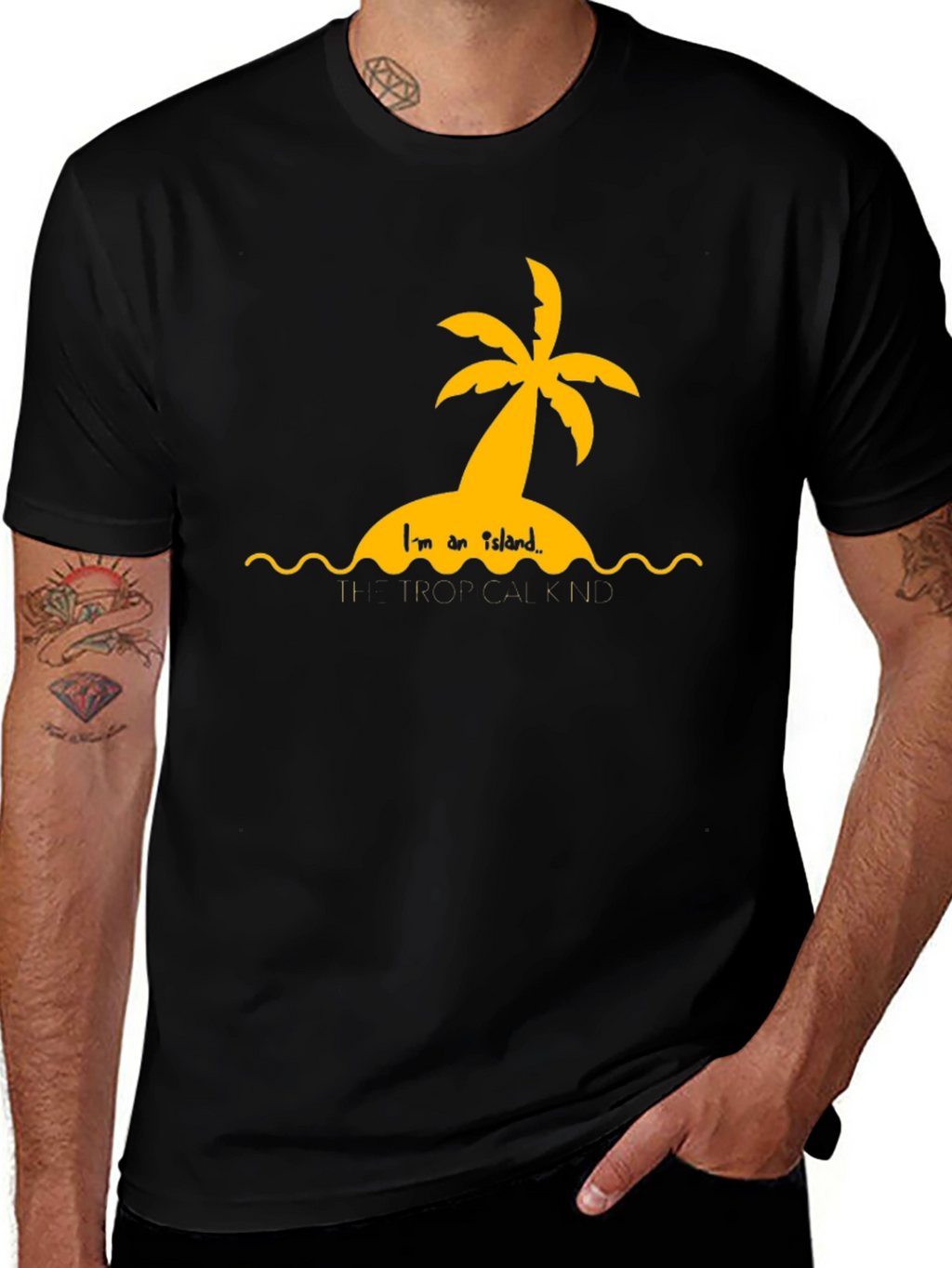 Tropical Island Graphic Black T-Shirt