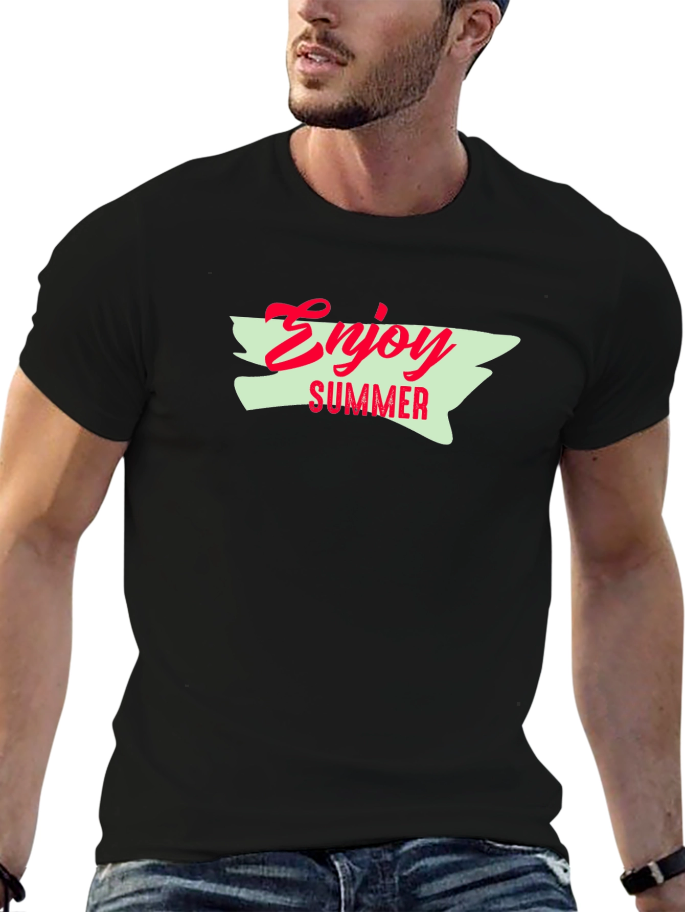 Enjoy Summer Graphic Tee - Black Cotton T-Shirt