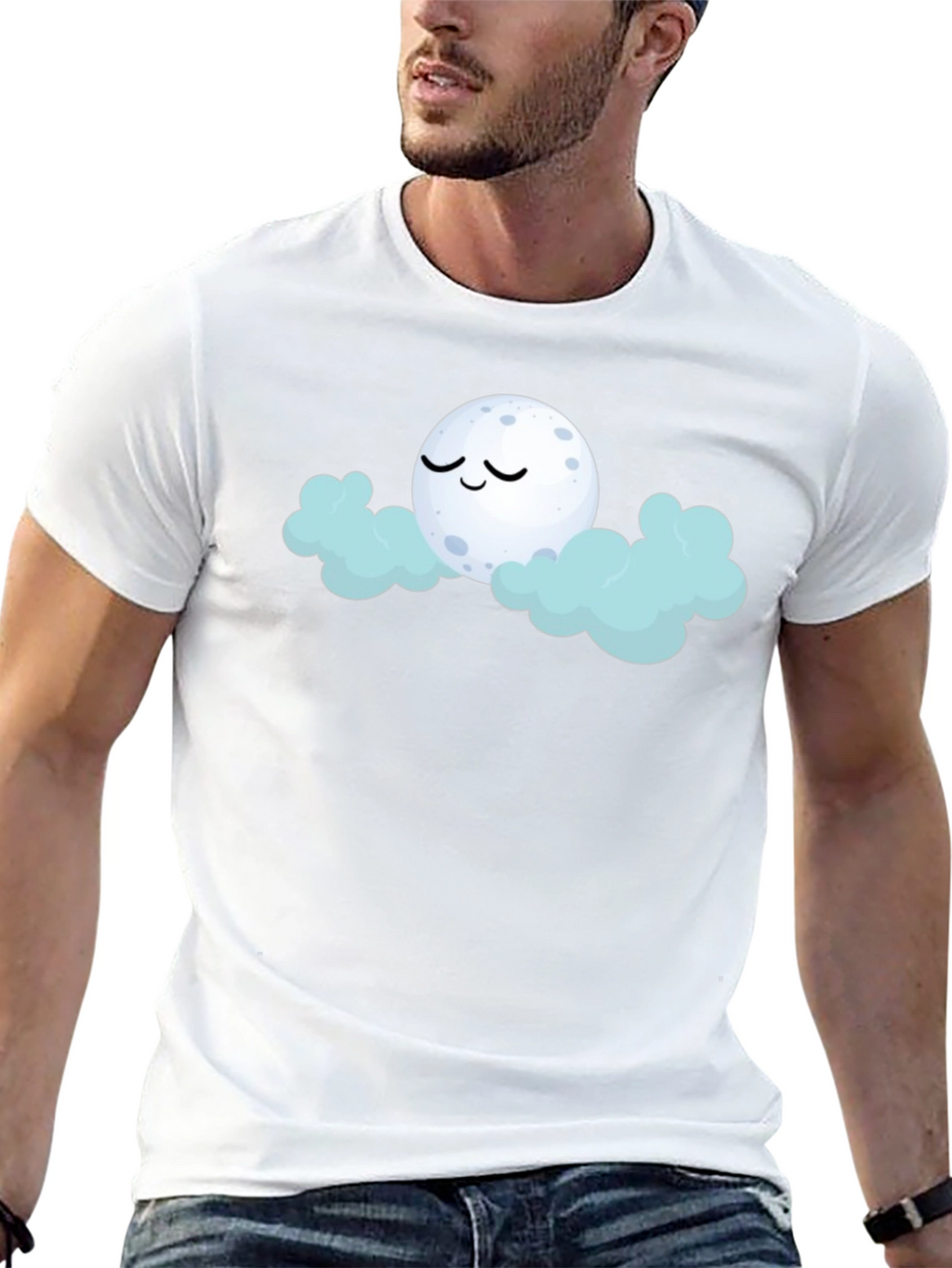 Dreamy Moon & Clouds Graphic Black T-Shirt