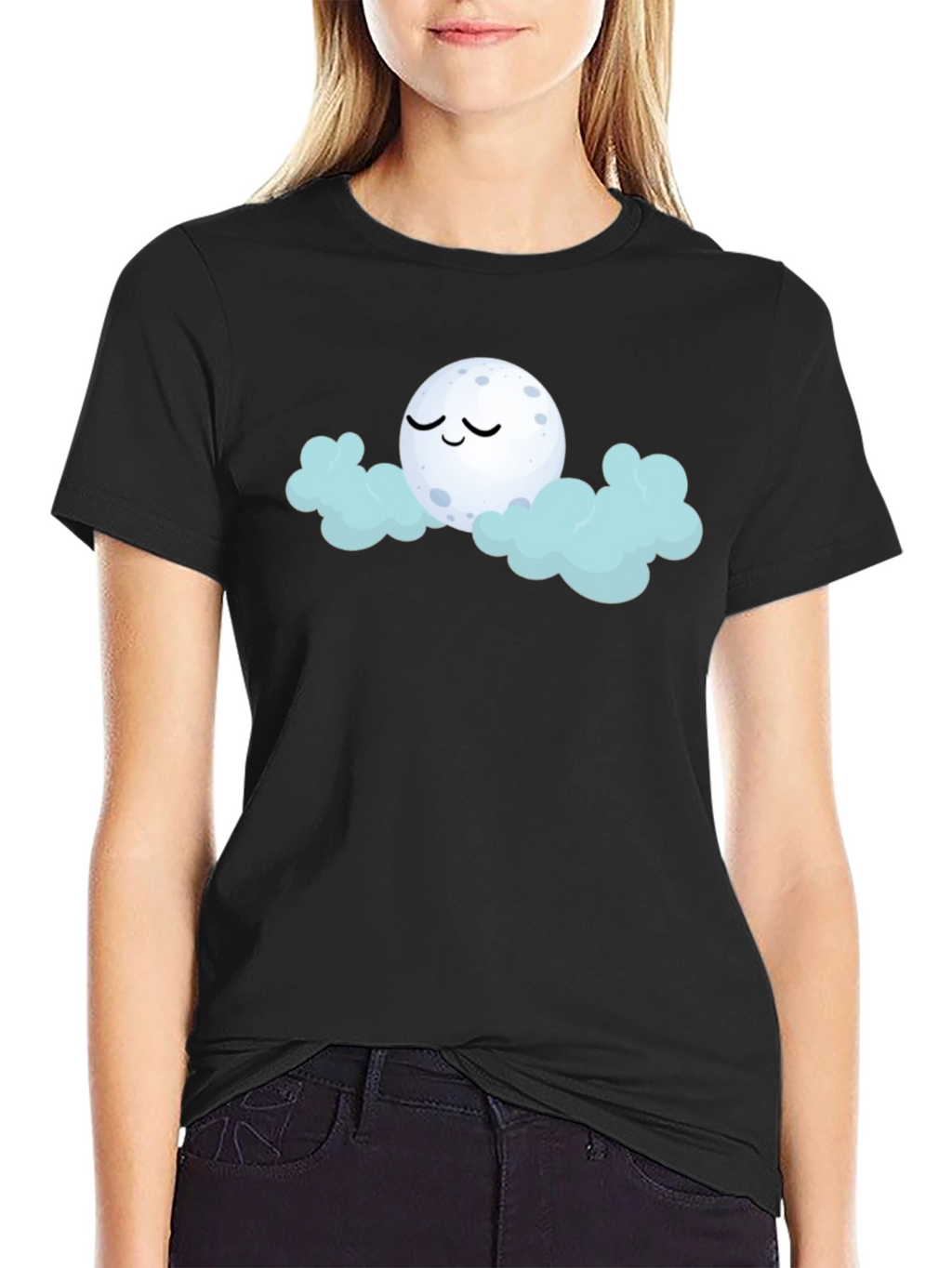 Dreamy Moon & Clouds Graphic Black T-Shirt