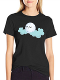Dreamy Moon & Clouds Graphic Black T-Shirt