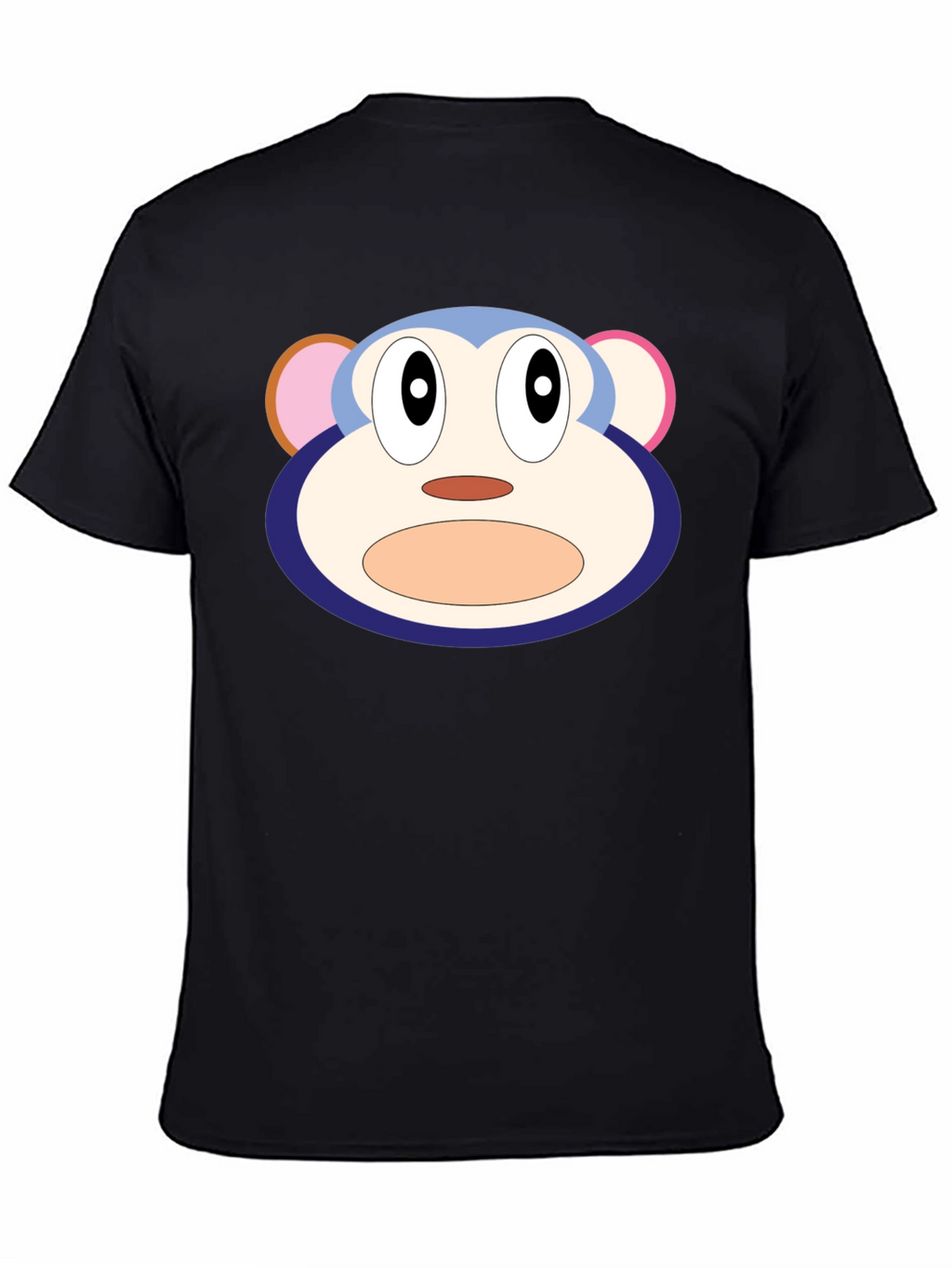 Cartoon Monkey Face Black T-Shirt