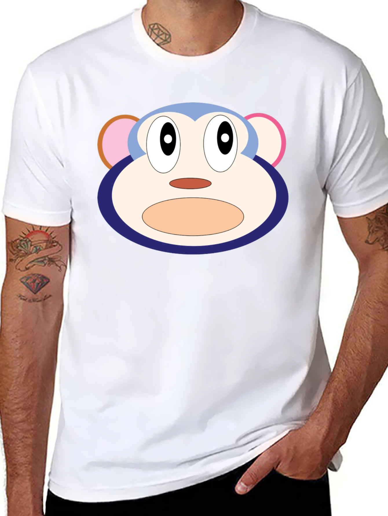 Cartoon Monkey Face Black T-Shirt