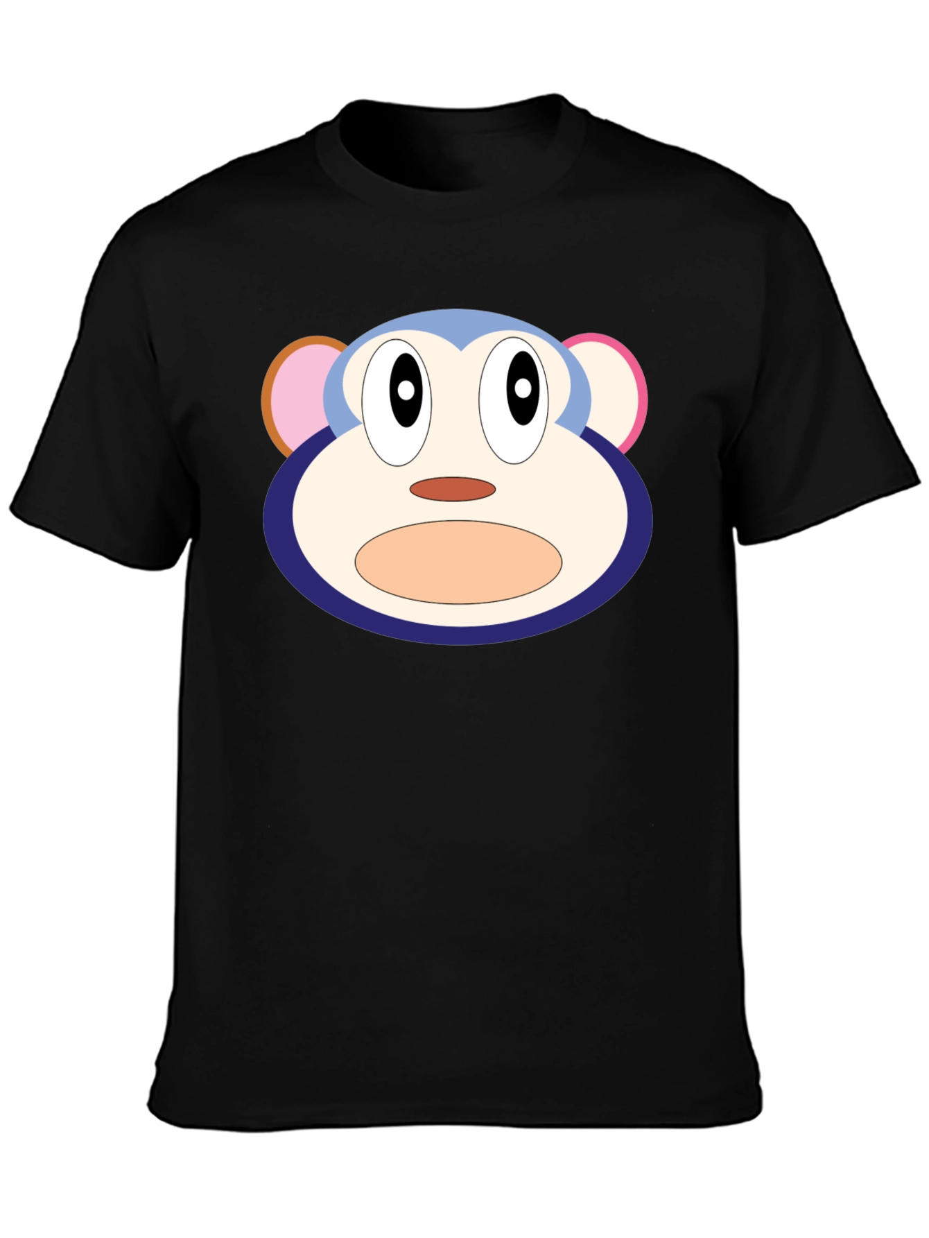 Cartoon Monkey Face Black T-Shirt