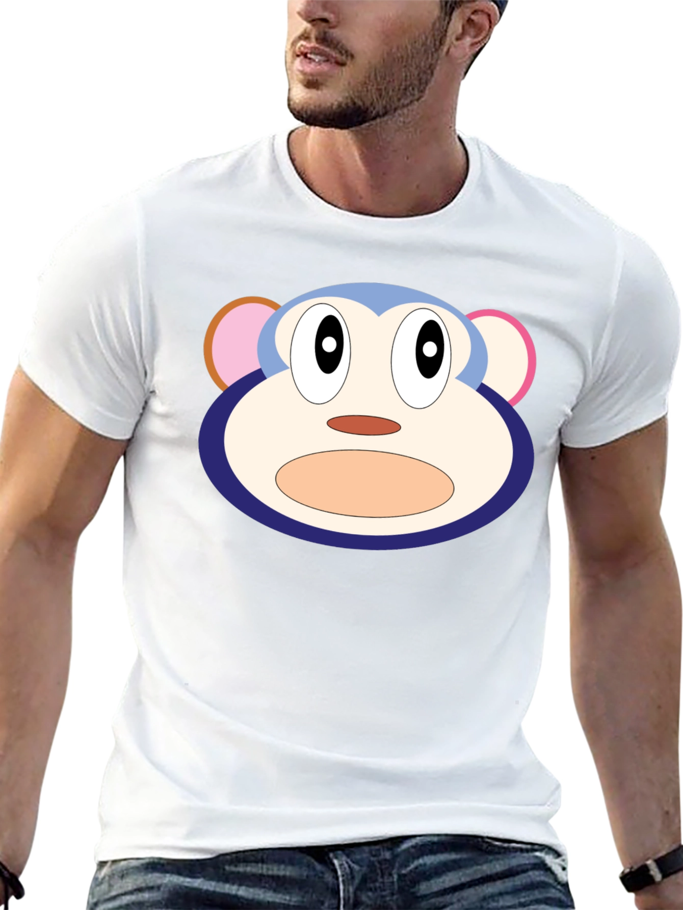 Cartoon Monkey Face Black T-Shirt
