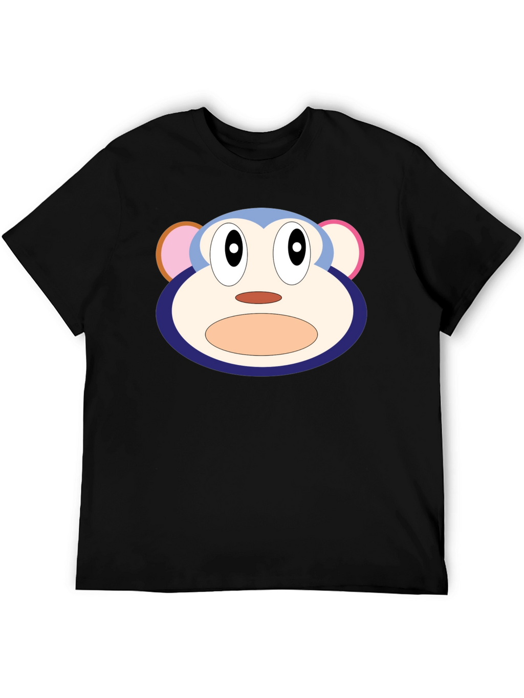 Cartoon Monkey Face Black T-Shirt