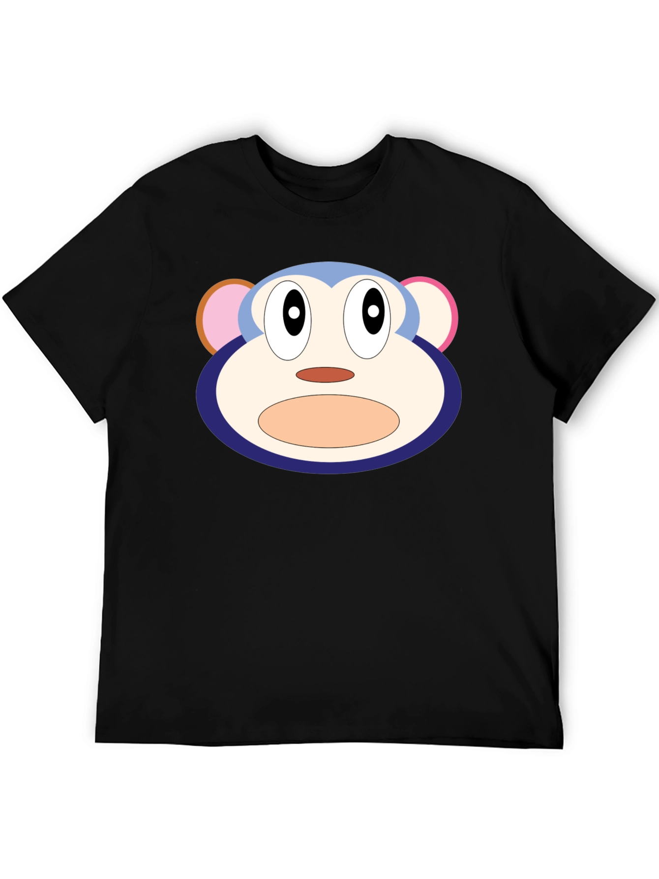 Cartoon Monkey Face Black T-Shirt