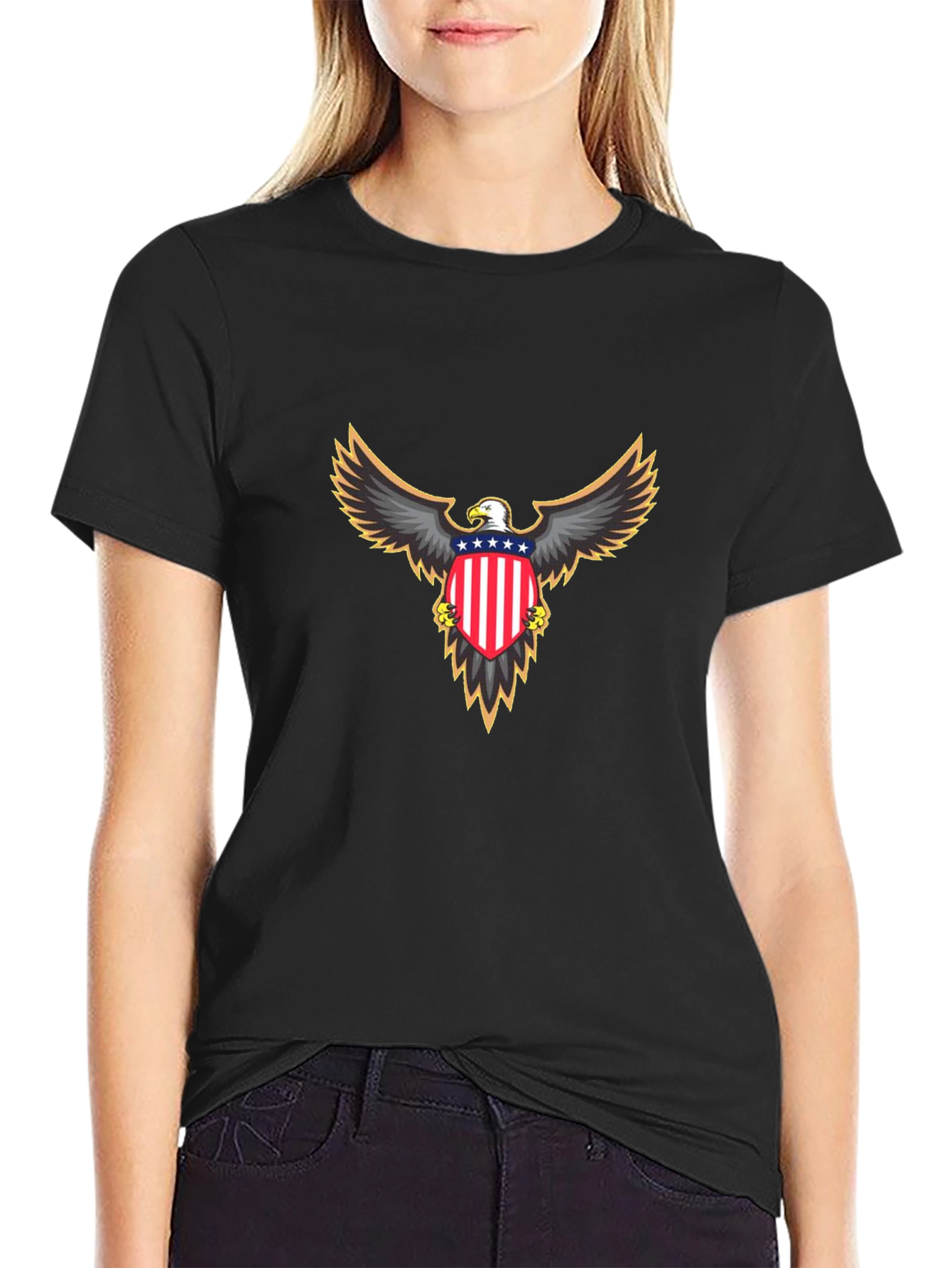 Patriotic Eagle Graphic Tee - Black