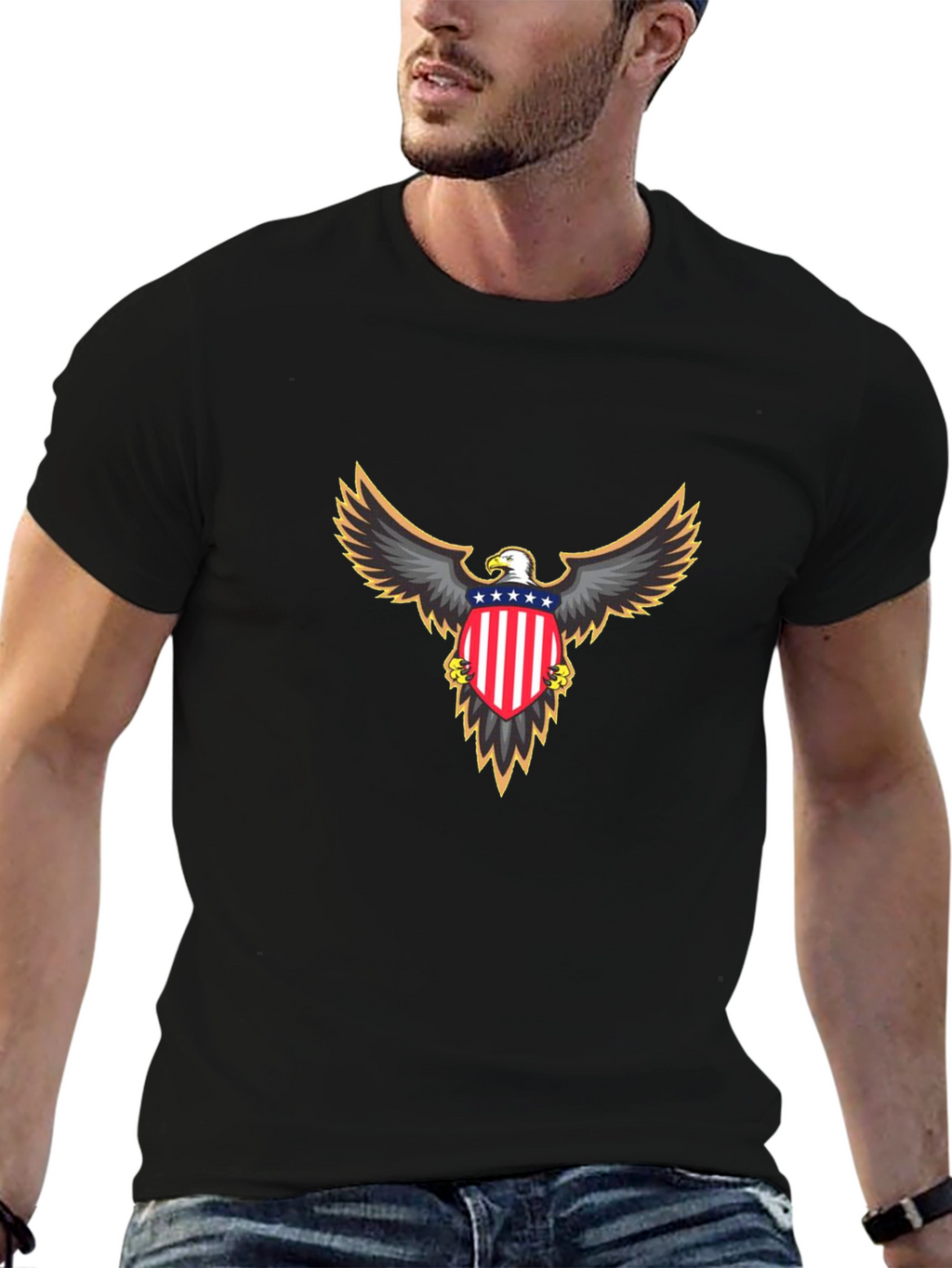 Patriotic Eagle Graphic Tee - Black