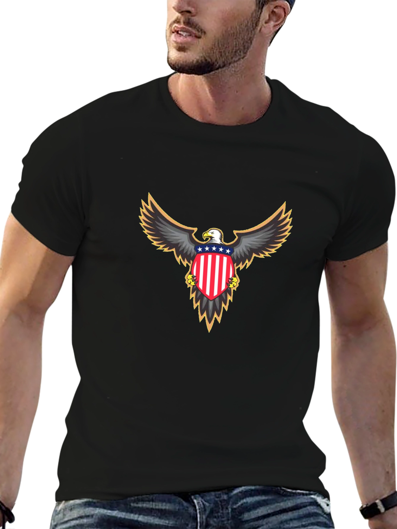 Patriotic Eagle Graphic Tee - Black