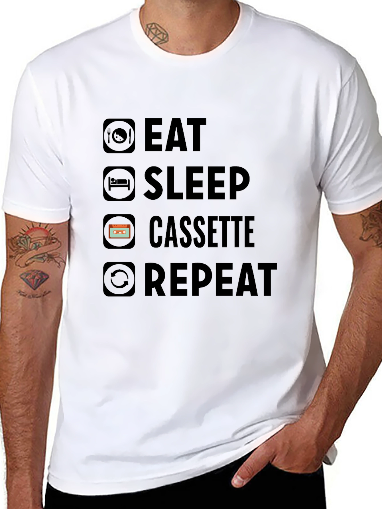 Eat Sleep Cassette Repeat Graphic T-Shirt