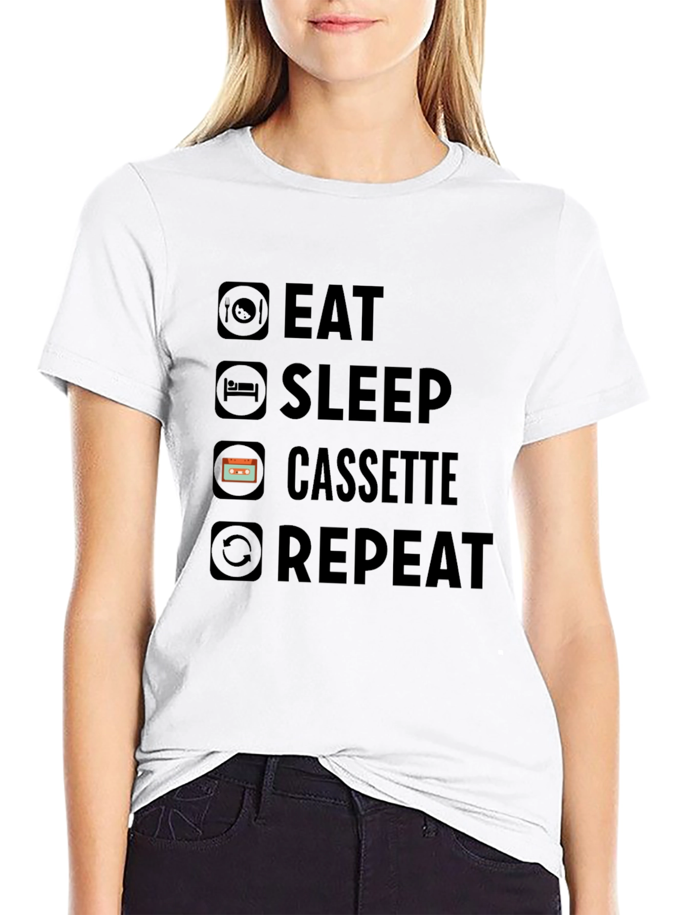 Eat Sleep Cassette Repeat Graphic T-Shirt