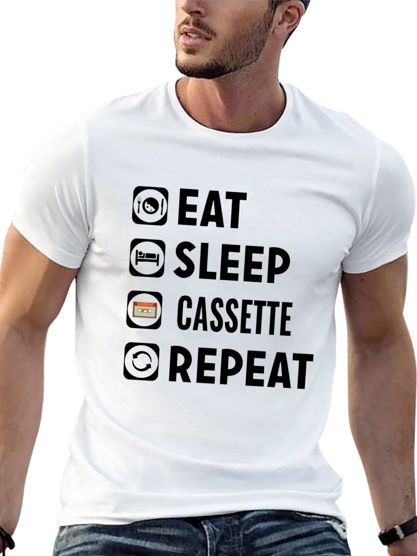 Eat Sleep Cassette Repeat Graphic T-Shirt