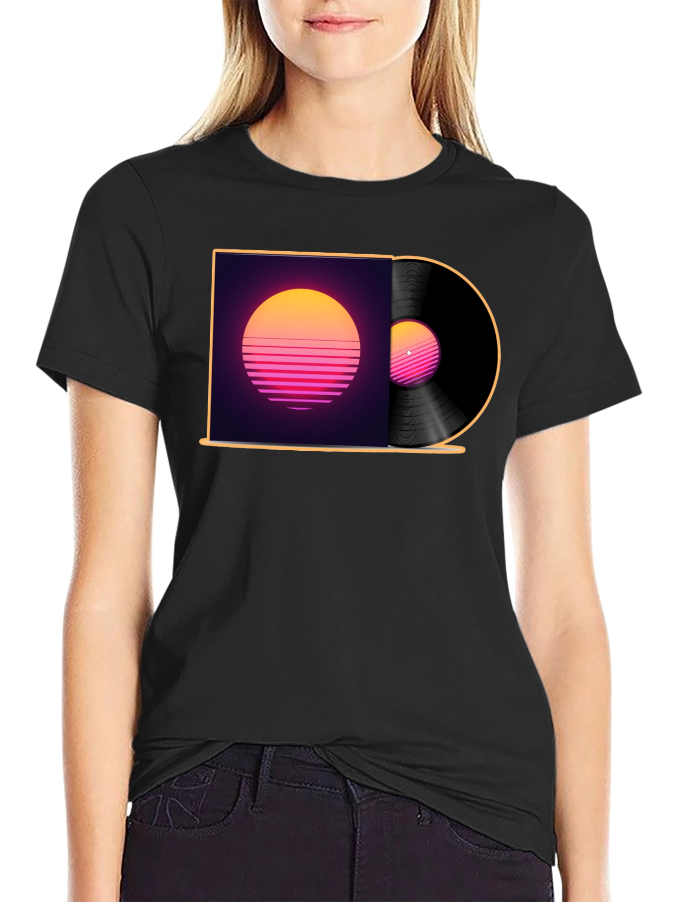 Retro Sunset Vinyl Record Graphic T-Shirt