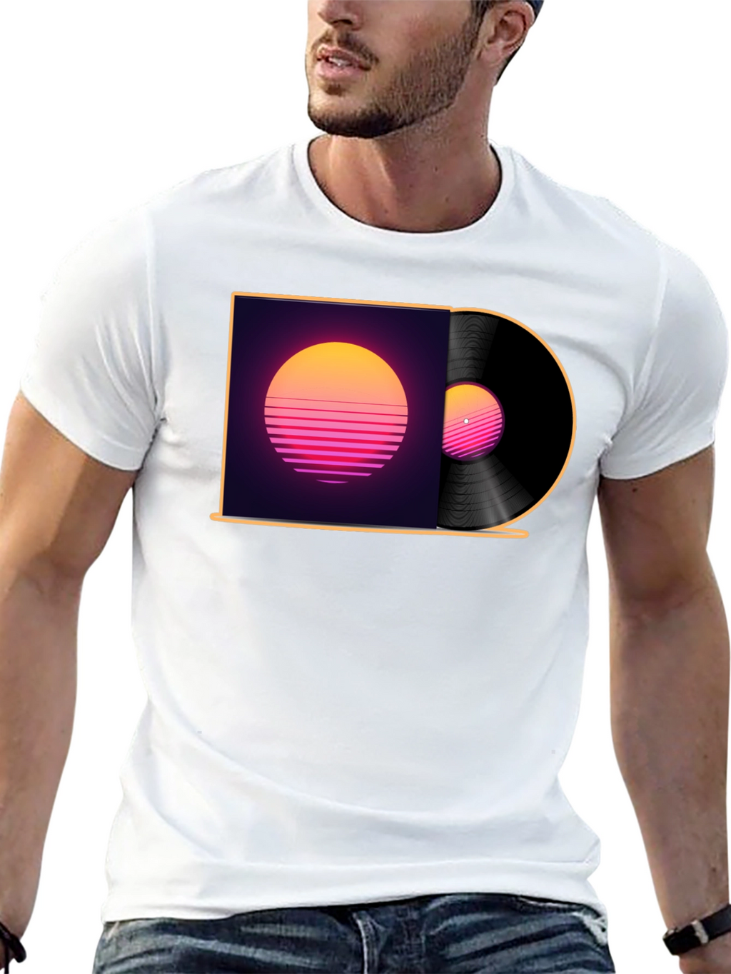 Retro Sunset Vinyl Record Graphic T-Shirt