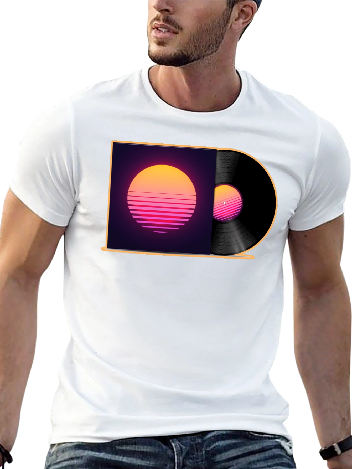 Retro Sunset Vinyl Record Graphic T-Shirt