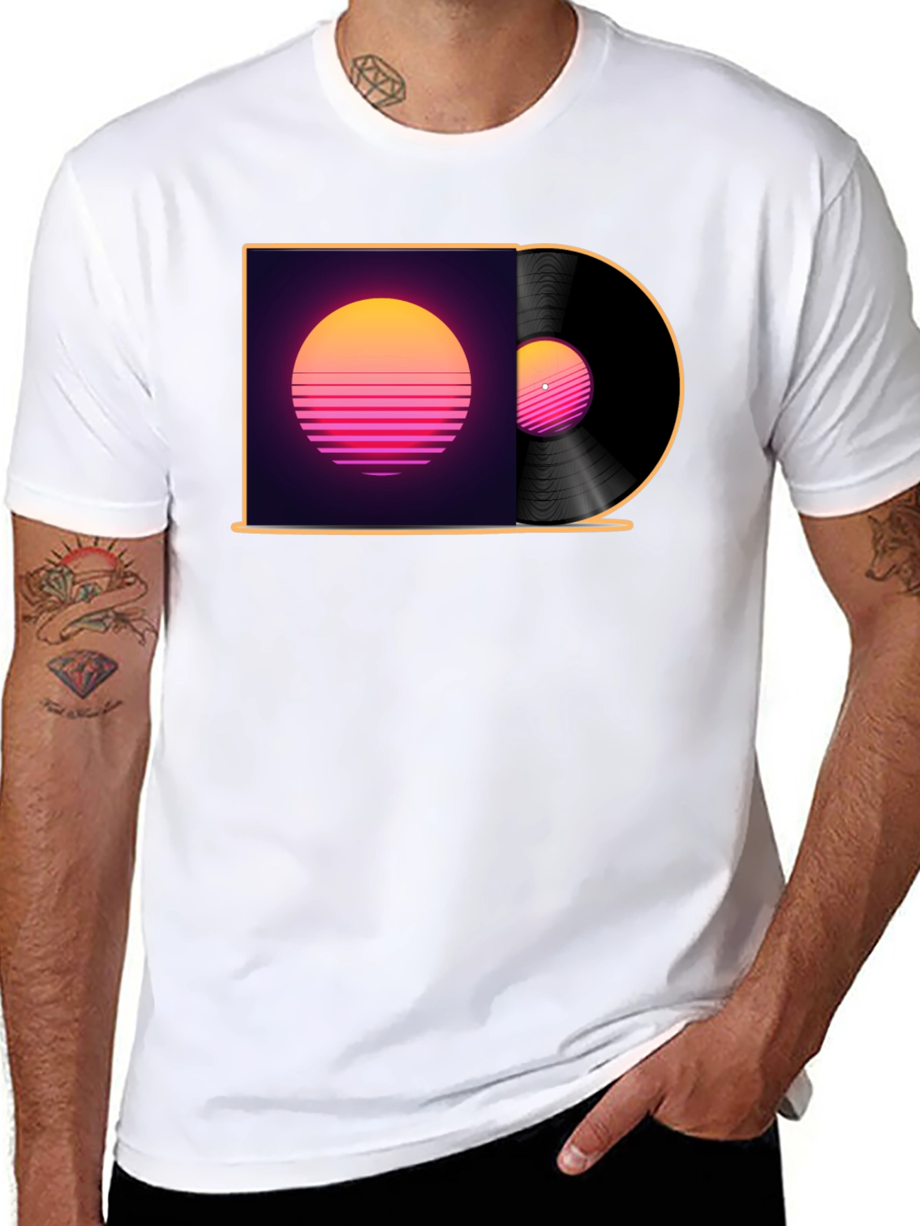 Retro Sunset Vinyl Record Graphic T-Shirt