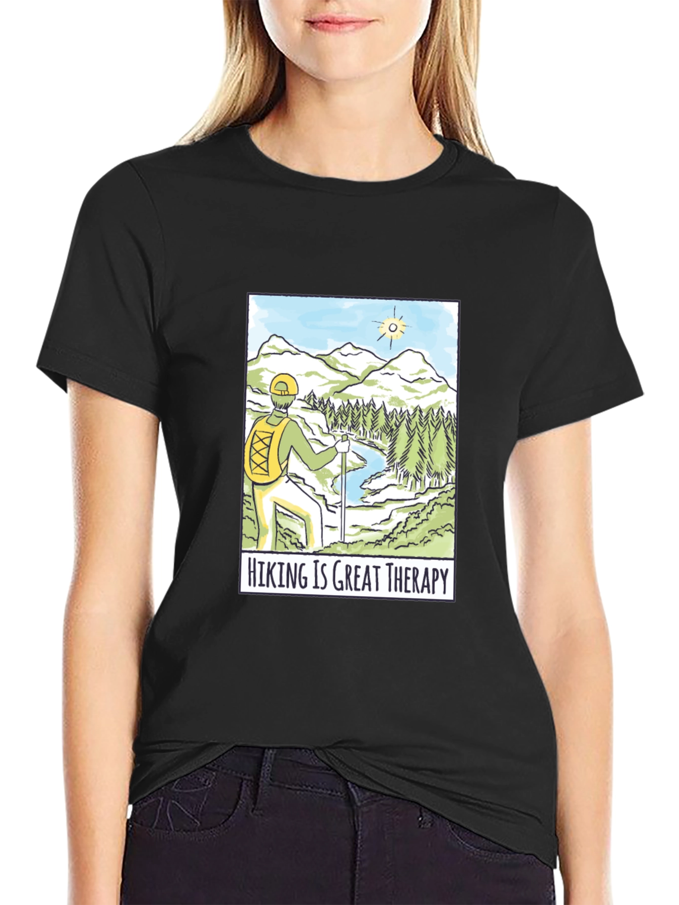 Hiking is Great Therapy Black T-Shirt