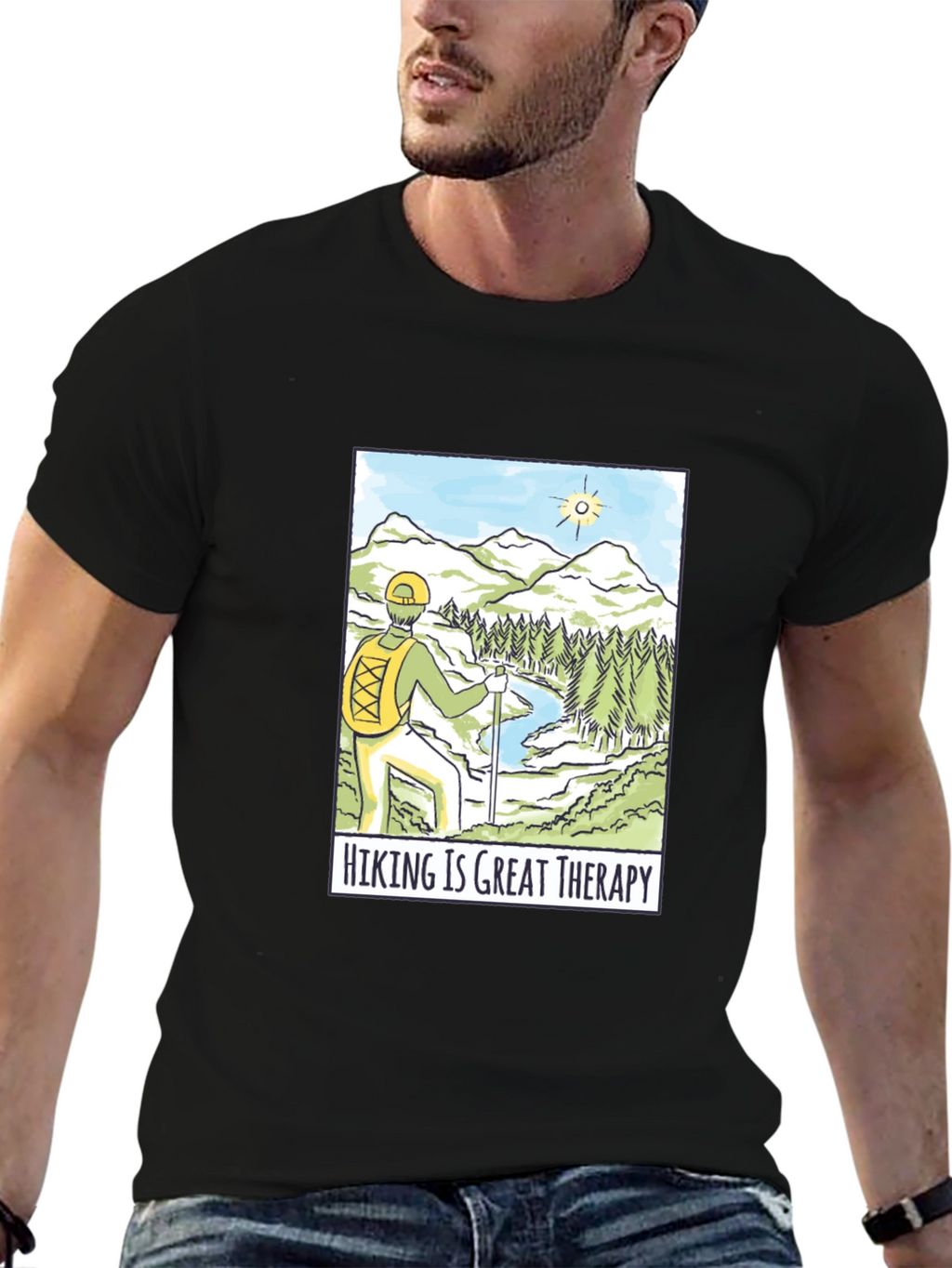 Hiking is Great Therapy Black T-Shirt