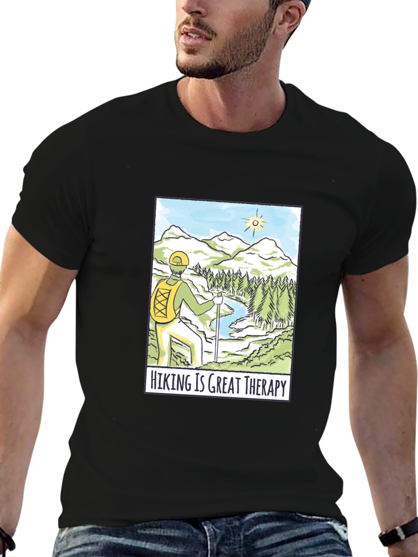 Hiking is Great Therapy Black T-Shirt