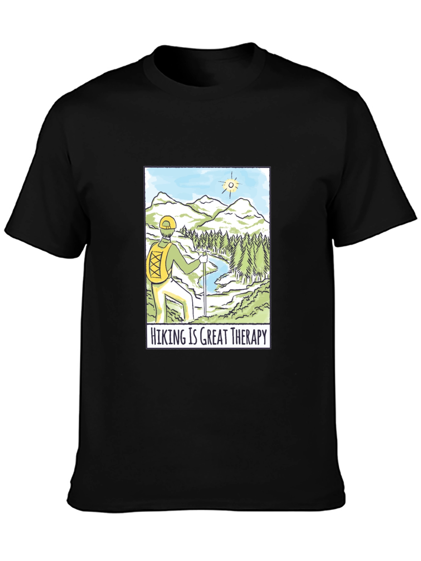 Hiking is Great Therapy Black T-Shirt