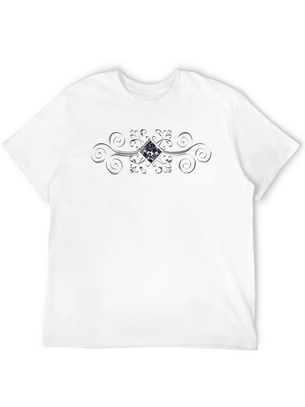 Elegant Silver Diamond Swirl Graphic Black T-Shirt