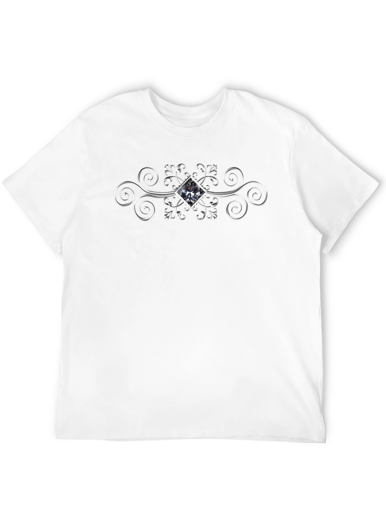 Elegant Silver Diamond Swirl Graphic Black T-Shirt