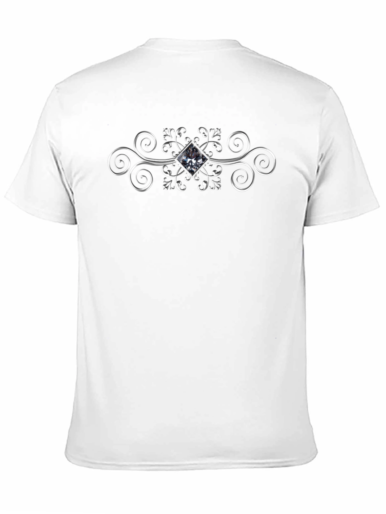 Elegant Silver Diamond Swirl Graphic Black T-Shirt