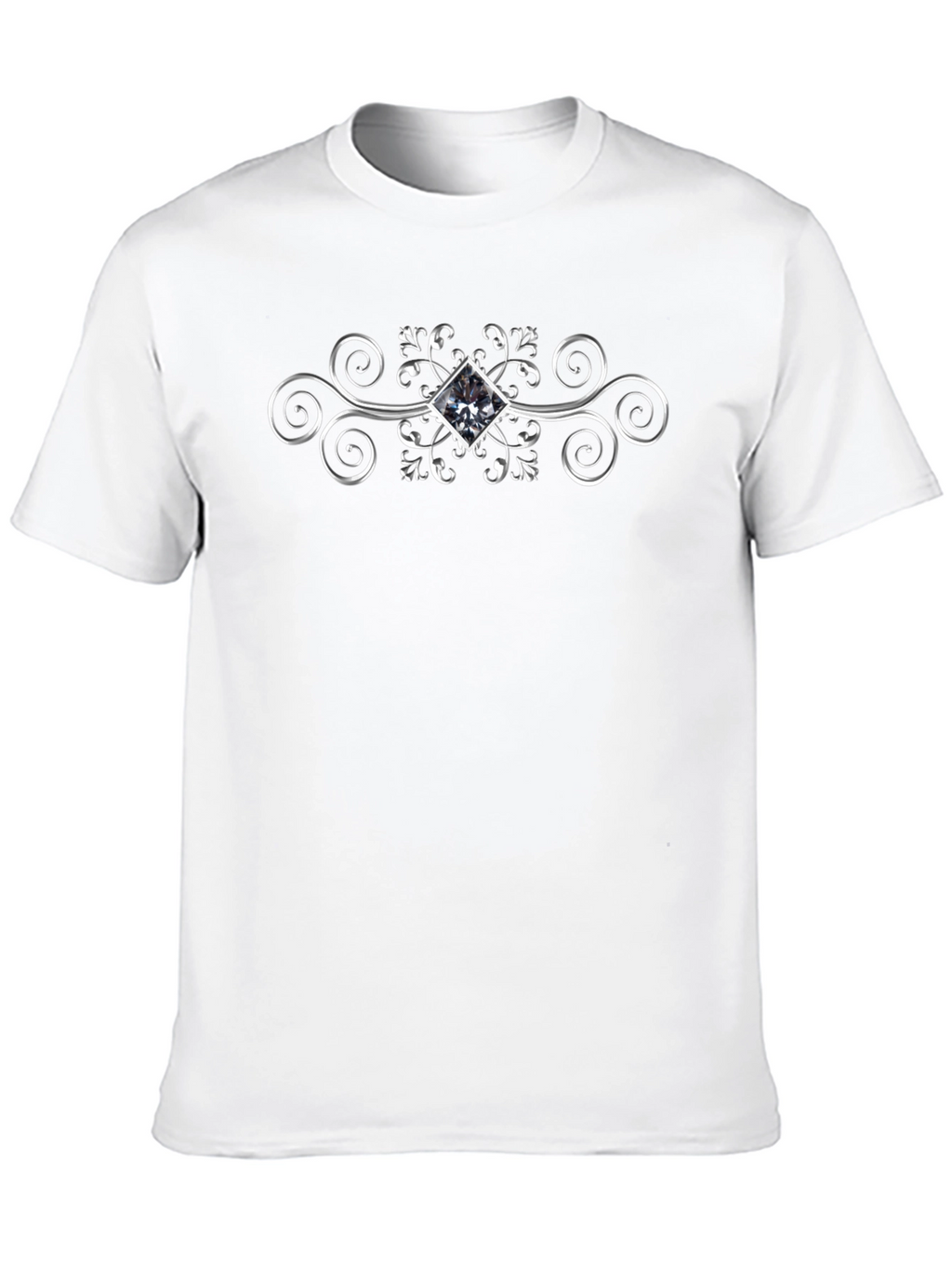 Elegant Silver Diamond Swirl Graphic Black T-Shirt