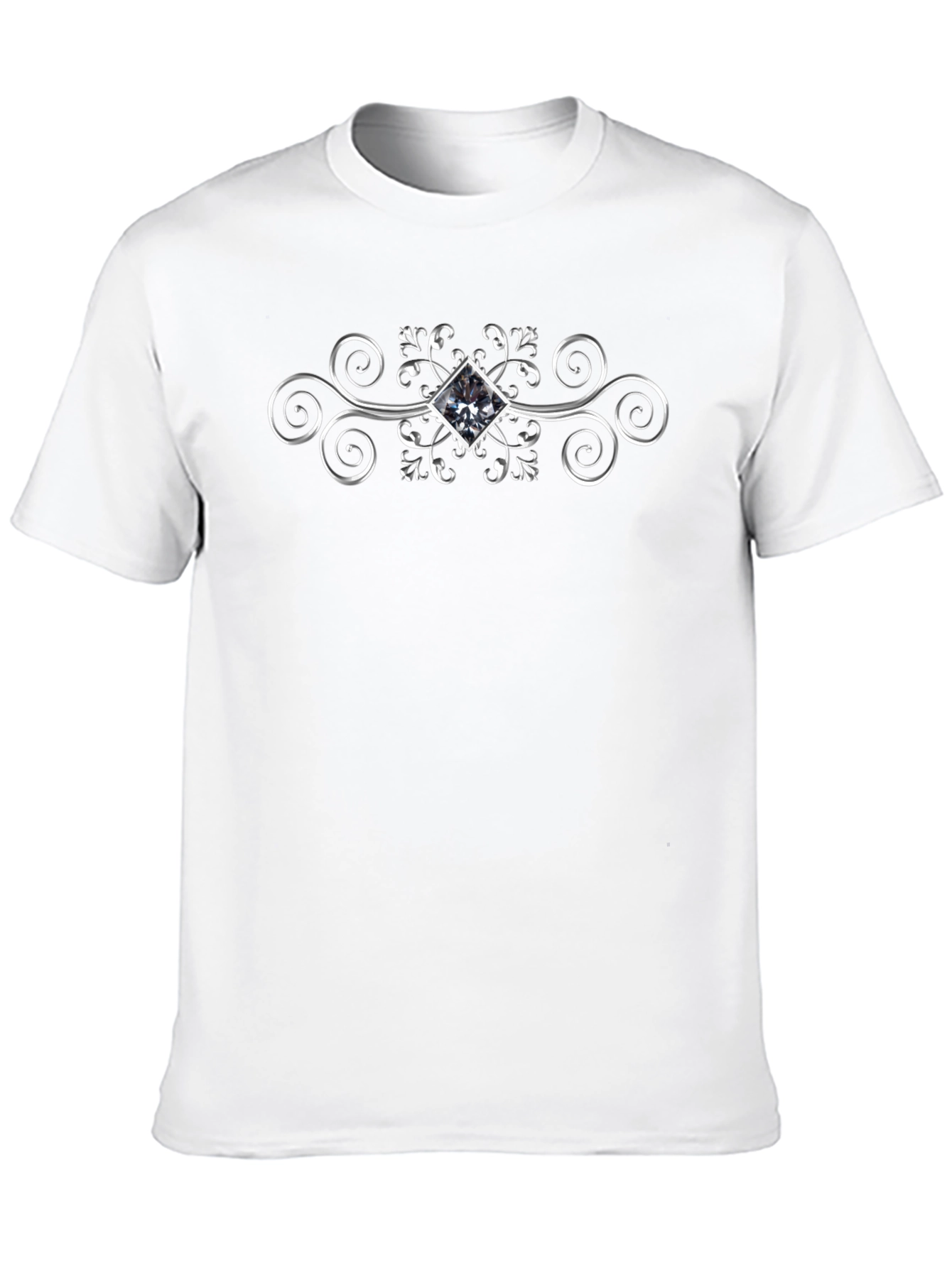 Elegant Silver Diamond Swirl Graphic Black T-Shirt