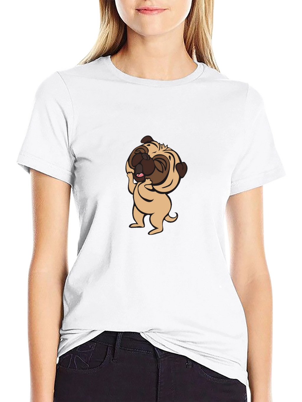 Cute Pug Graphic Tee - Black Cotton T-Shirt
