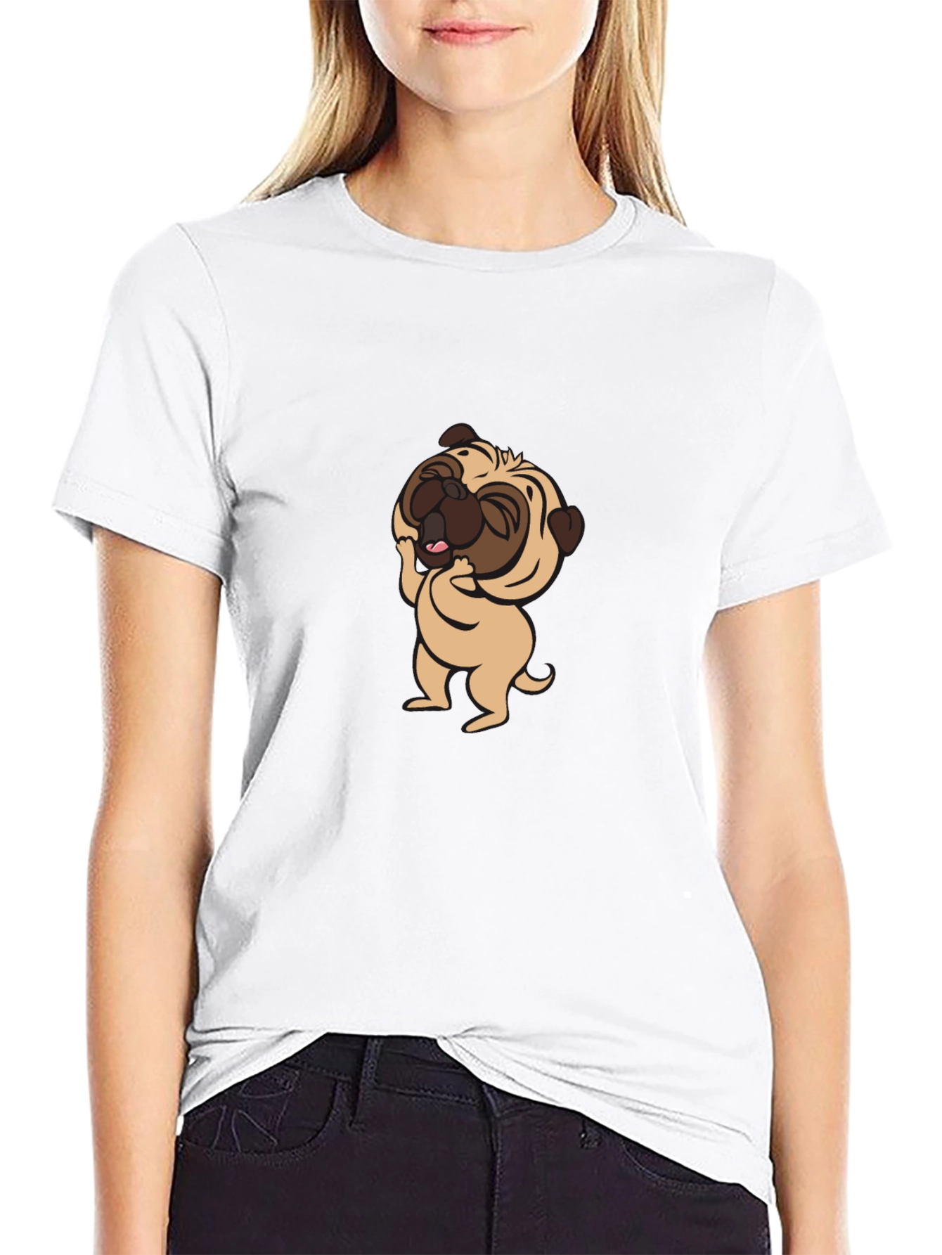 Cute Pug Graphic Tee - Black Cotton T-Shirt