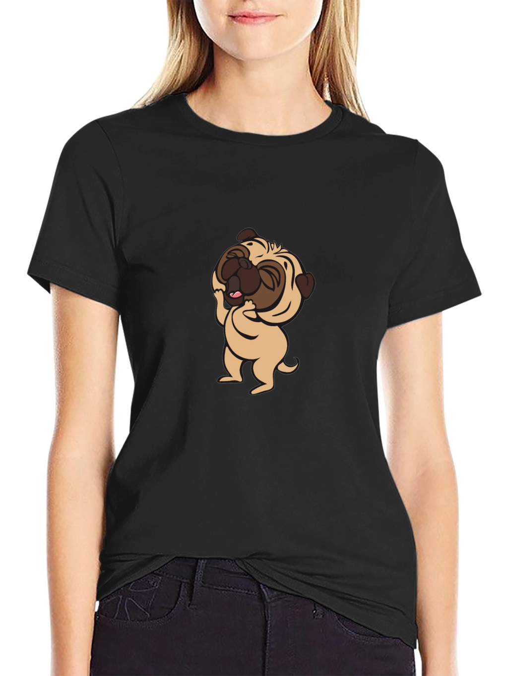 Cute Pug Graphic Tee - Black Cotton T-Shirt