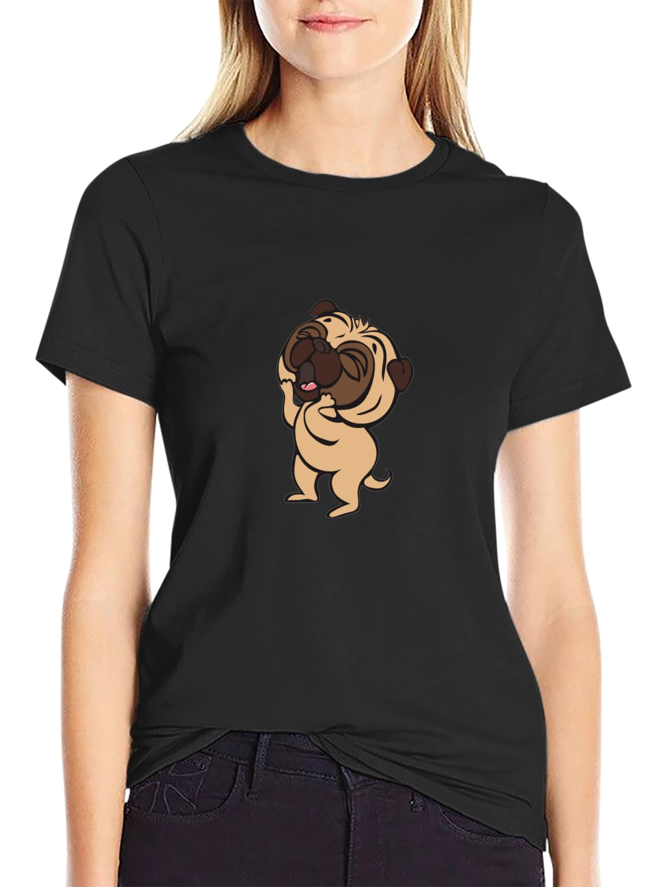 Cute Pug Graphic Tee - Black Cotton T-Shirt