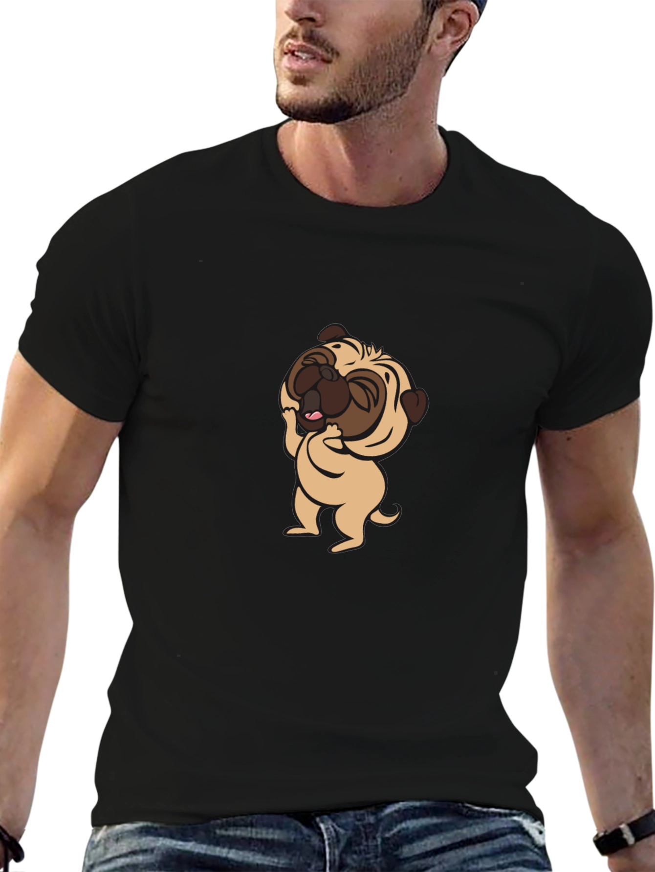 Cute Pug Graphic Tee - Black Cotton T-Shirt