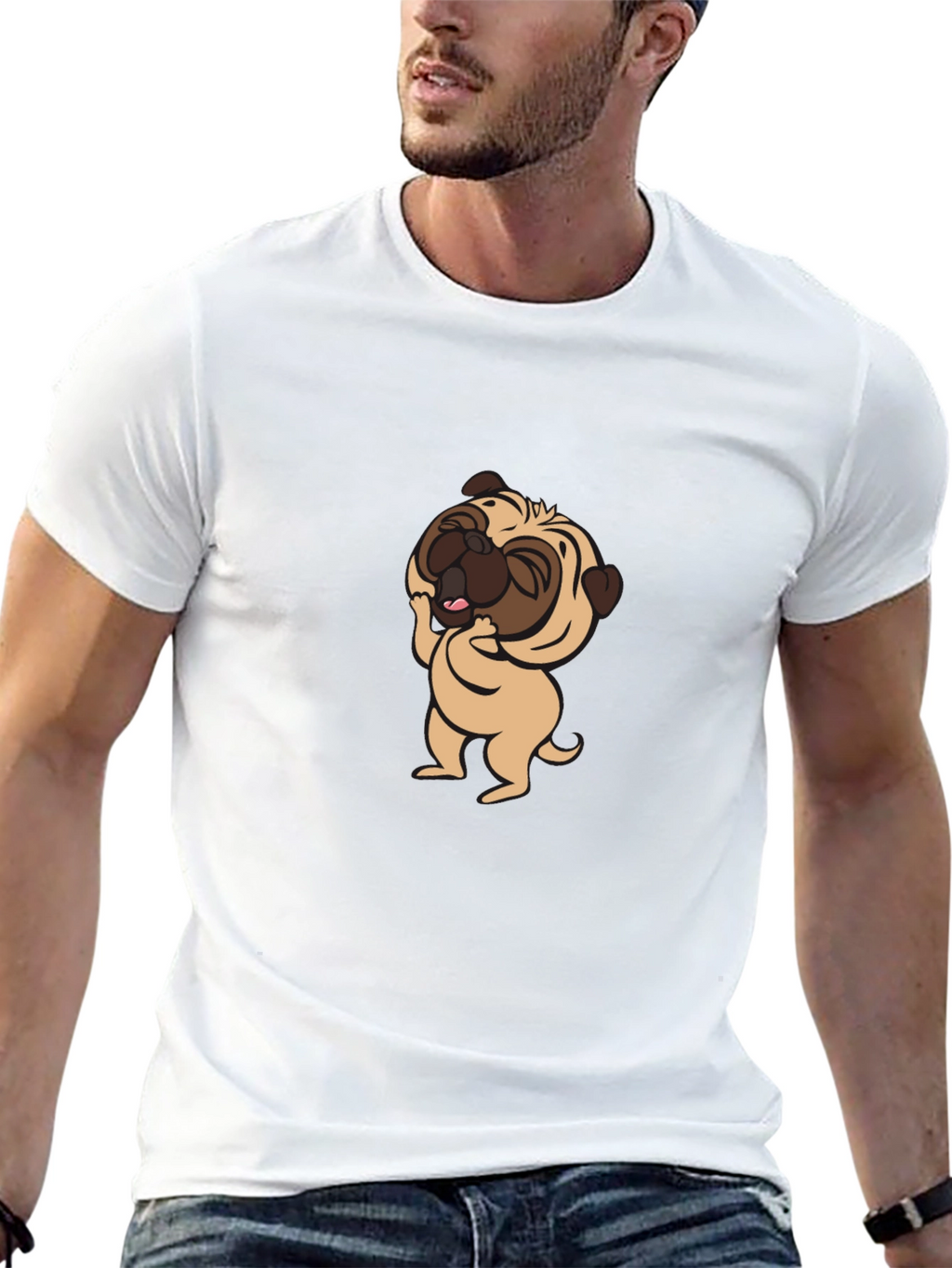 Cute Pug Graphic Tee - Black Cotton T-Shirt