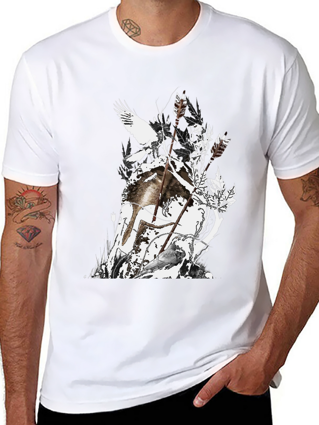 Mens Black Graphic Tee - Nature Inspired Design