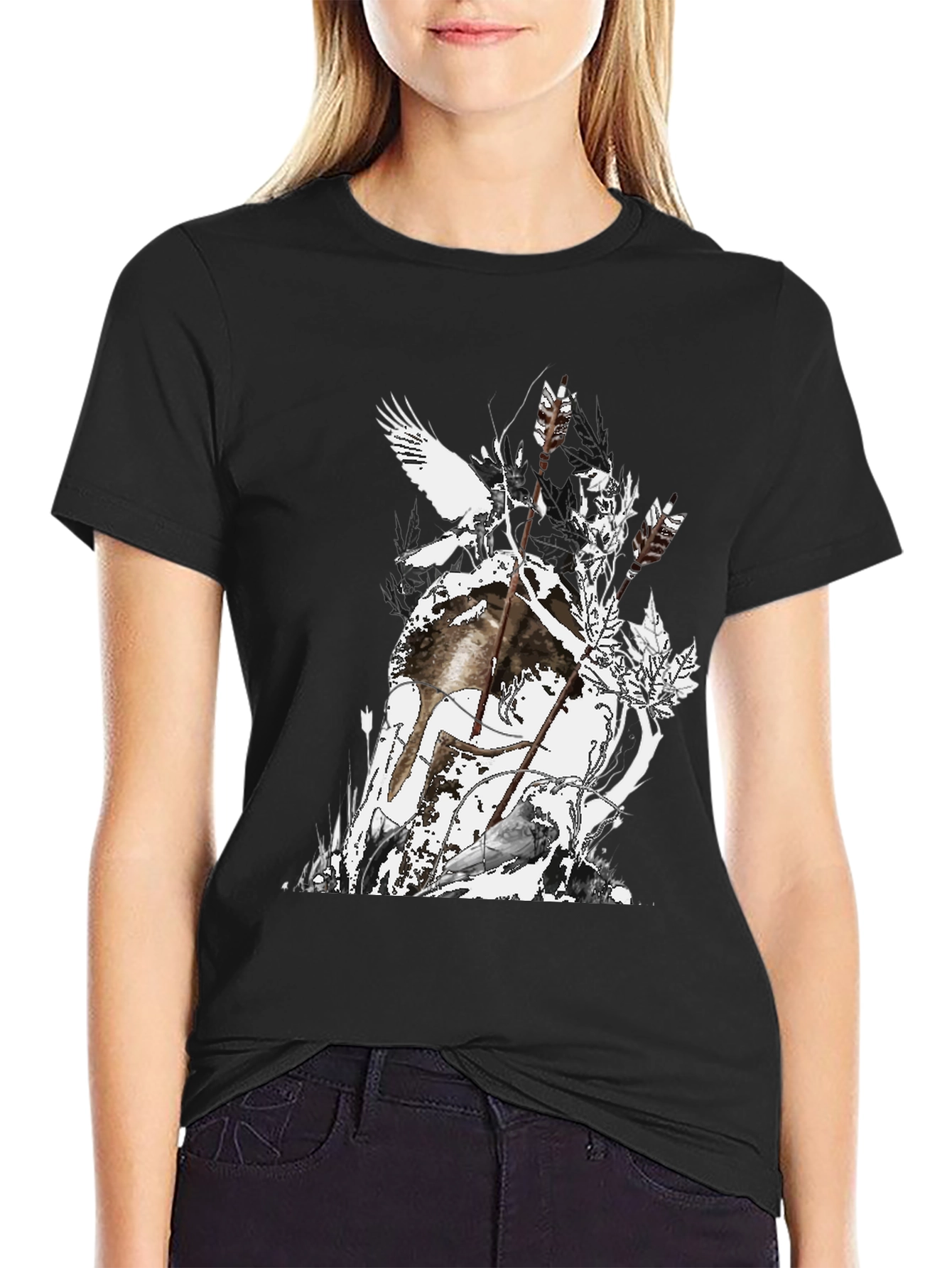 Mens Black Graphic Tee - Nature Inspired Design