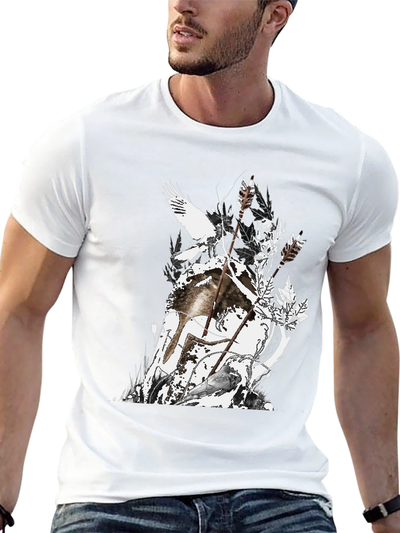 Mens Black Graphic Tee - Nature Inspired Design
