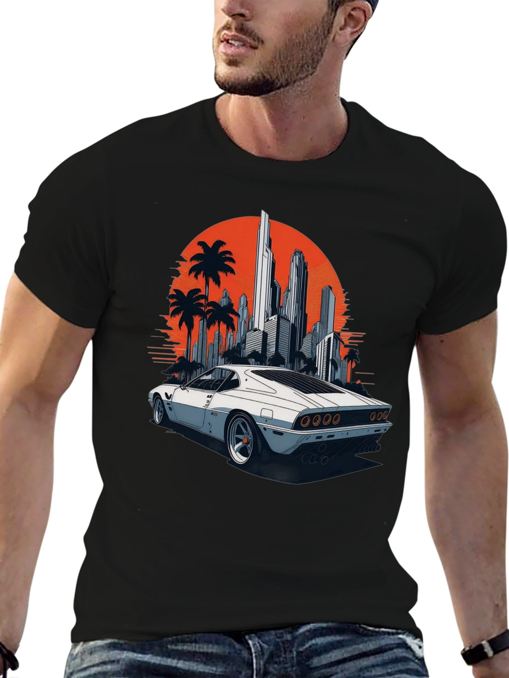 Retro Car Cityscape T-Shirt - Cool Graphic Tee