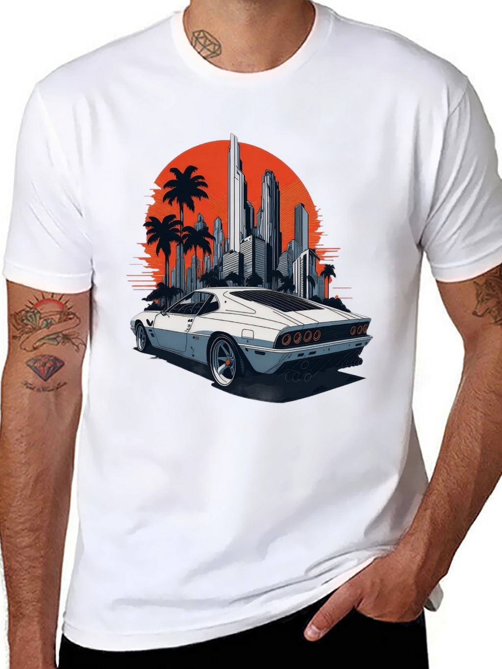 Retro Car Cityscape T-Shirt - Cool Graphic Tee