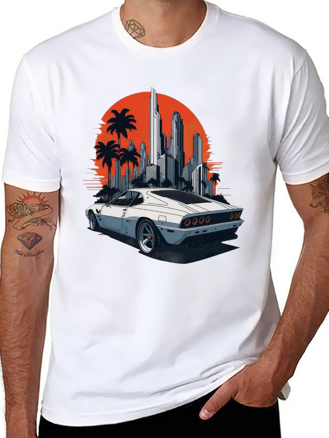 Retro Car Cityscape T-Shirt - Cool Graphic Tee